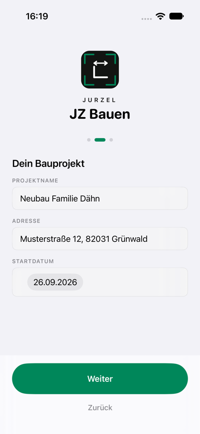 Einrichtungsassistent von JZ Bauen
