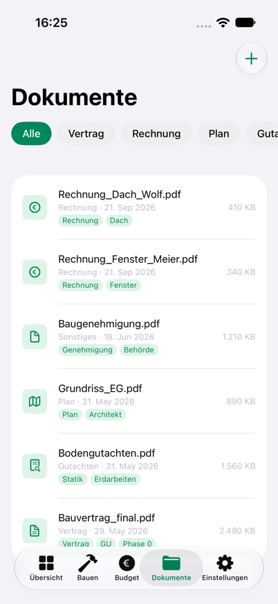 Dokumentenablage mit Kategorien