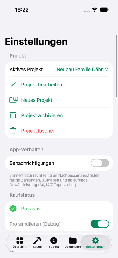 Einstellungen von JZ Bauen
